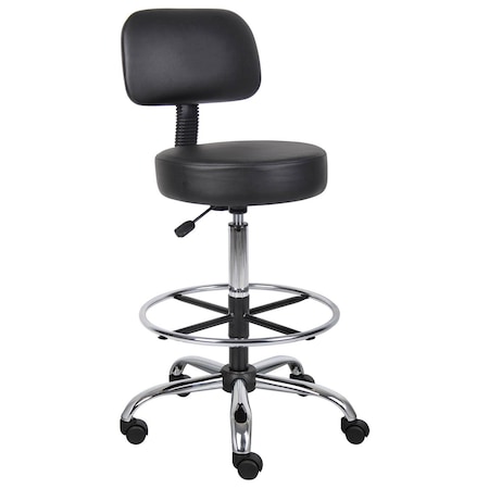 Global Industrial Medical/Drafting Stool with Back Cushion & Footring, Caressoft Vinyl, Black B522158